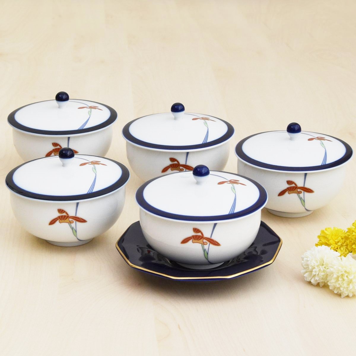 【オーキッドレース】蓋付湯のみ５客セット1